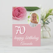 Roze roze bloem Foto Floral 70th Birthday Card (Staand voorkant)
