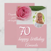 Roze roze bloem Foto Floral 70th Birthday Card (Voorkant / Achterkant)
