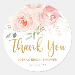 Roze Roze Bloem Gouden Bruiloft Baby Shower Favor Ronde Sticker