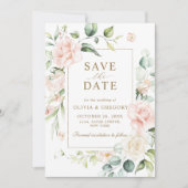 Roze Roze Bloem Gouden Frame Save The Date (Voorkant)