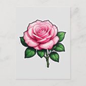 Roze Roze Bloem Stalk Briefkaart (Voorkant)