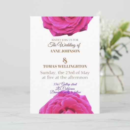 Roze Roze Bloemen Bruiloft uitnodiging (Staand voorkant)