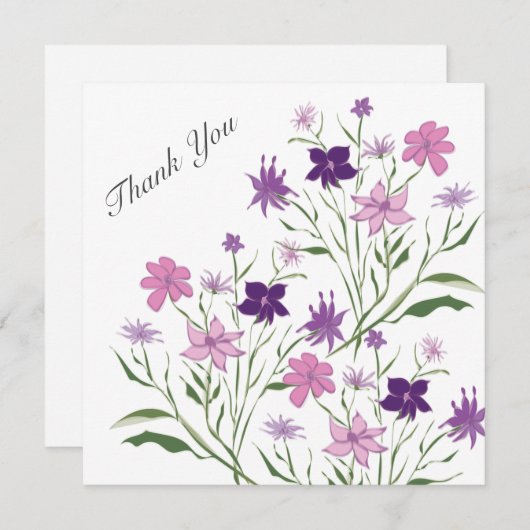 Roze roze bloemen Dank u Uitnodiging (Voorkant / Achterkant)