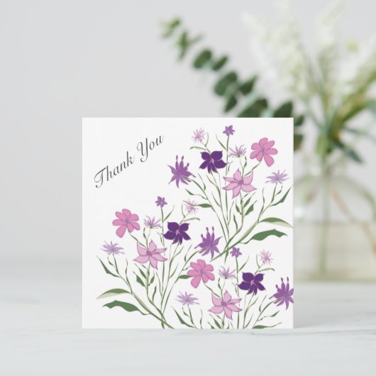 Roze roze bloemen Dank u Uitnodiging (Staand voorkant)