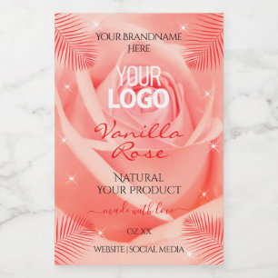 Roze roze bloemen Logo palmbladeren Voedselcontainer Etiket