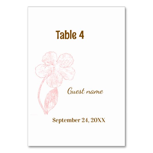 Roze Roze Bloemengast Naam & Tafel Nummerkaart Kaart (Voorkant)