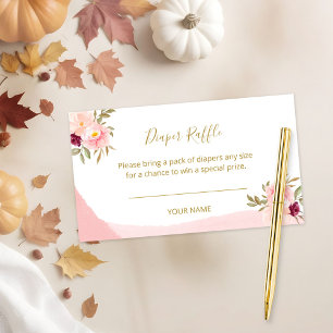 Roze Roze Bloemige Baby Shower Luier Raffle Kaarte Informatiekaartje