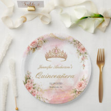Roze Roze Bloemige Gouden Quinceañera