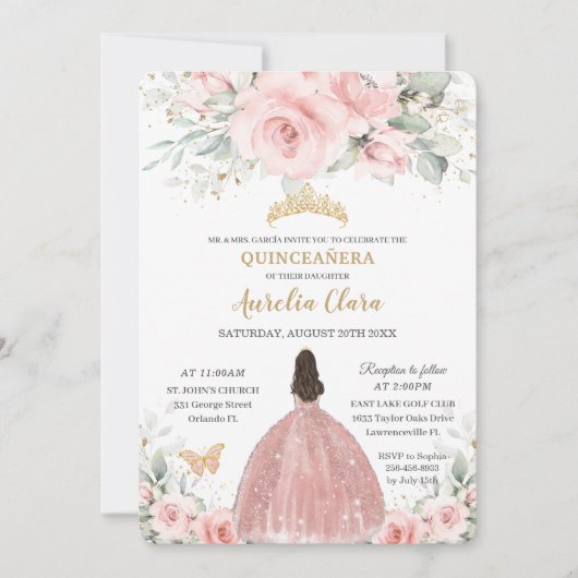 Roze Roze Bloemige Prinses Rose Goud Quinceañera I Kaart (Voorkant)