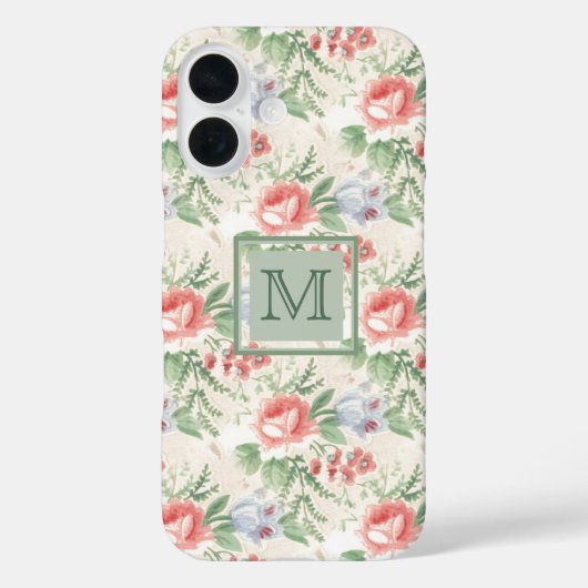roze roze bloemmonogram blokpatroon Case-Mate iPhone case (Achterkant)