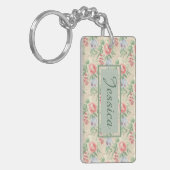  roze roze bloempatroon gepersonaliseerd sleutelhanger (Voorkant Links)