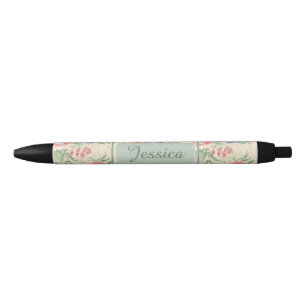 roze roze bloempatroon gepersonaliseerd zwarte inkt pen