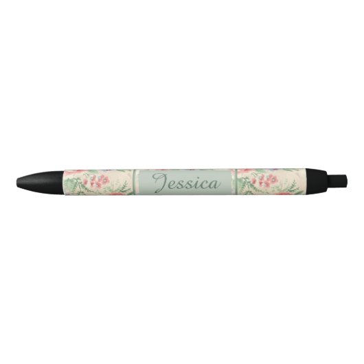  roze roze bloempatroon gepersonaliseerd zwarte inkt pen (Voorkant)