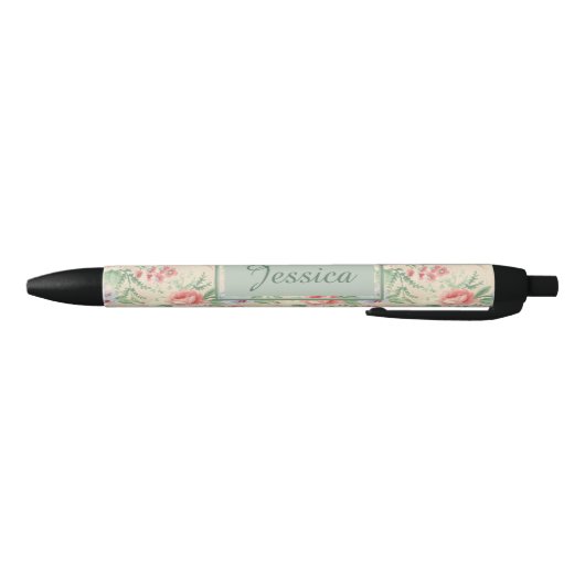  roze roze bloempatroon gepersonaliseerd zwarte inkt pen (Bodem)