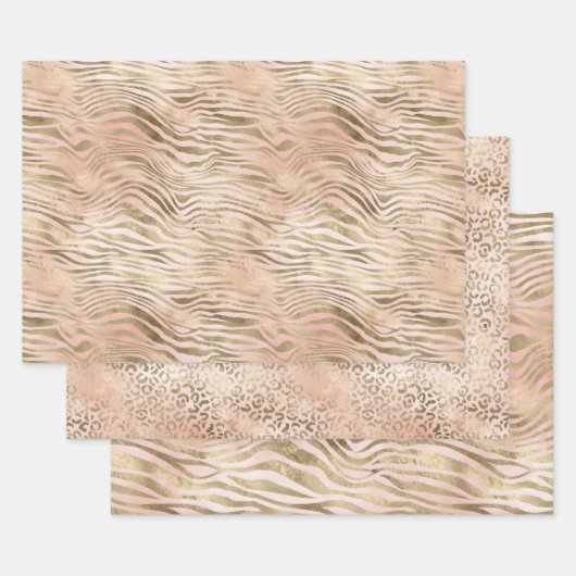 Roze Roze Blush Gold Zebra print Inpakpapier Vel (Set)