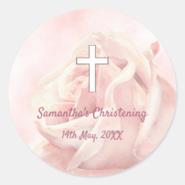 Roze roze bruin meisje Christening Ronde Sticker