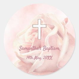 Roze roze bruine meid Baptisme Ronde Sticker