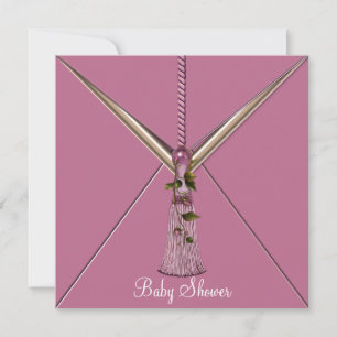 Roze Roze Buds Tassel Baby Girl Shower Invitations Kaart