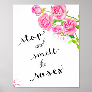 Roze roze citaat, stop en stank de rozen poster