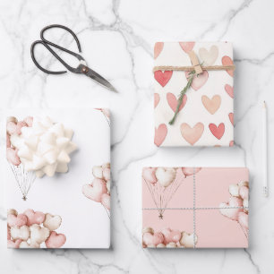 Roze Roze Crème Harten Ballonnen Verjaardag Inpakpapier Vel