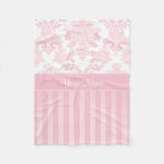 roze roze Damask en Stripes Fleece Deken
