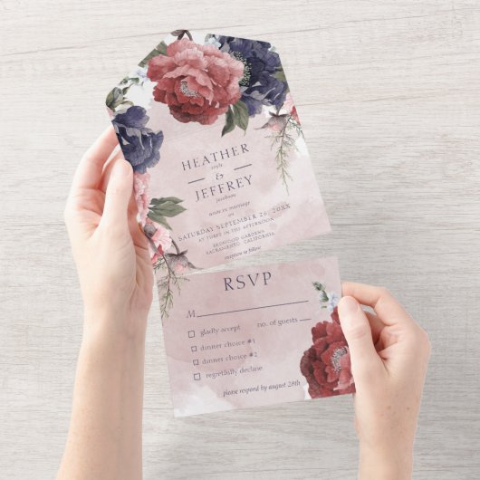 Roze Roze en blauwe pinda's All In One Uitnodiging (Afscheurbaar)