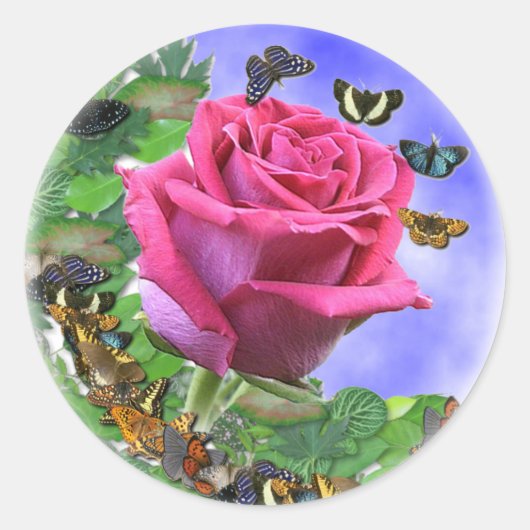 Roze roze en Butterflies Ronde Sticker (Voorkant)