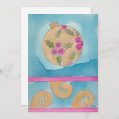 Roze roze en Holly-versiering - Flatte kerstkaart Aankondiging (Voorkant / Achterkant)