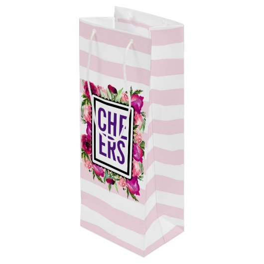 Roze roze en papegaaien Bouquet Cheers Wijn Cadeautas (Achterkant Gekanteld)