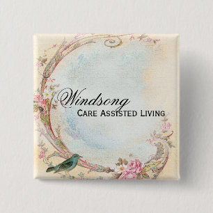 roze roze en Robin Wedding Business Vierkante Button 5,1 Cm