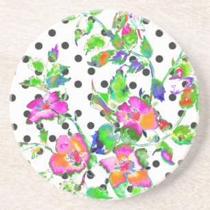  Roze roze en witte polka-stippen Zandsteen Onderzetter