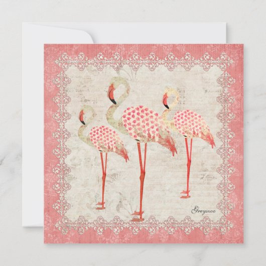 Roze Roze Flamingos Baby Uitnodiging (Achterkant)