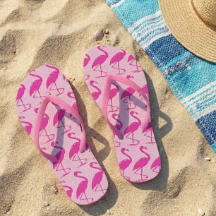 Roze roze flamingos-patroon op roze teenslippers