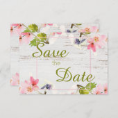 Roze roze flessen op wit hout save the date (Voorkant / Achterkant)