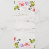 Roze roze flessen op wit hout voorbehouden menu (Achterkant)