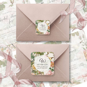  Roze Roze Floral Monogram Retouradres Ronde Sticker