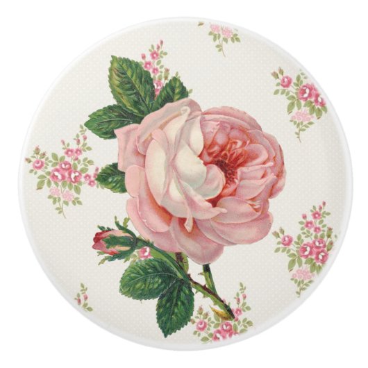Roze Roze  Floral Pattern Keramische Knop (Voorkant)