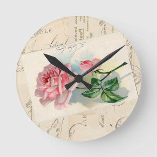 Roze roze Franse Briefkaart wandklok Ronde Klok