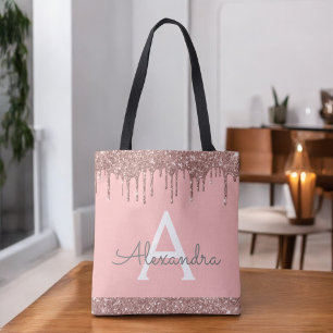 Roze Roze Goud Blush Roze Glitter Elegant Monogram Draagtas