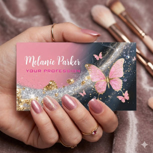 Roze Roze Goud Elegante Glitter Vlinder Zakelijk Visitekaartje