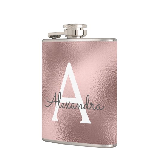 Roze Roze Goud Folie en Glitter Monogram Heupfles (Links)