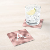 Roze Roze Goud Folie & Glitter Monogram Verjaardag Vierkante Kartonnen Onderzetter (Insitu)