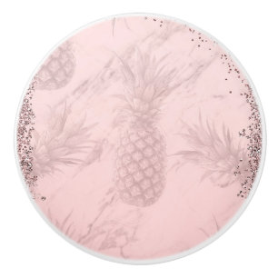 Roze Roze Goud Glitter Ananas Tropisch Chic Keramische Knop