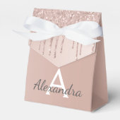 Roze Roze Goud Glitter & Glans Monogram Bedankdoosjes (Voorkant Zijde)