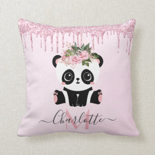 Roze roze goud glitter schattige panda gooien kuss kussen