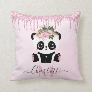 Roze roze goud glitter schattige panda gooien kuss kussen