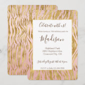 Roze Roze Goud Glitters Glans Zebraprint Kaart (Voorkant / Achterkant)