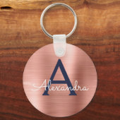 Roze Roze Goud Navy Blauwe RVS Monogram Sleutelhanger (Voorkant)
