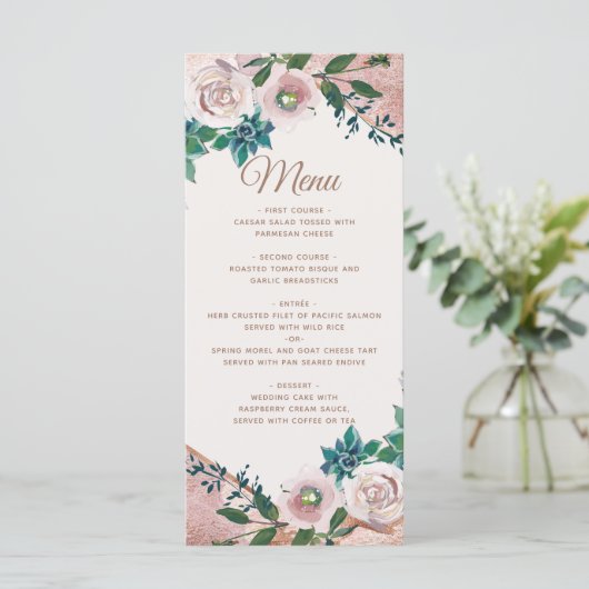 Roze Roze Goud Succulenten Trouwmenu Menu (Staand voorkant)