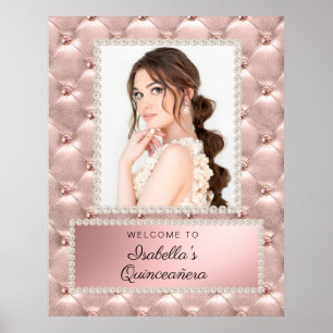 Roze Roze Goud Witte Parels Quinceañera Foto Poster